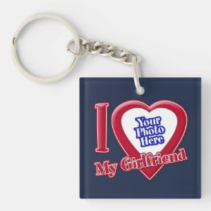 Porte-clefs J'aime ma petite amie Photo Cœur Rouge Bleu Marine