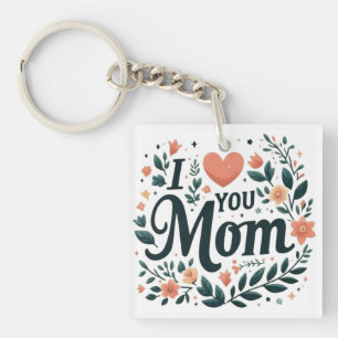 Porte-clefs J'aime Maman - Couronne Fleurie
