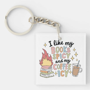 Porte-clefs J'aime mes livres épicés et mon café glacé