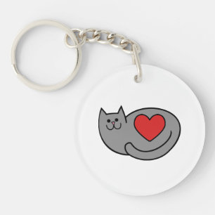 Porte-clefs J'aime mon chat gris