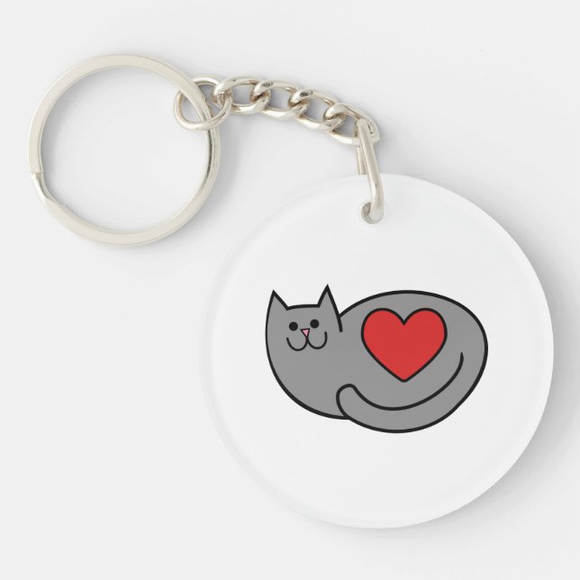 Porte-clefs J'aime mon chat gris (Devant)