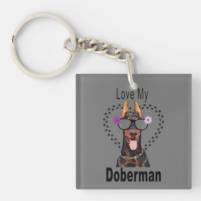 Porte-clefs J'aime mon doberman (Devant)