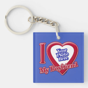 Porte-clefs J'aime mon petit ami Photo Cœur rouge D R Bleu