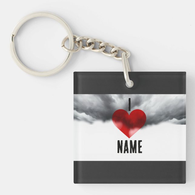 Porte-clefs J'aime Nom Personnalisé (Devant)