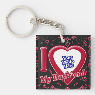 Porte-clefs J'aime Photo de Mon Petit Ami Cœurs Rouges Noirs