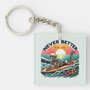 Porte-clefs Jamais mieux - Skeleton Surfing Sunset Wave Design