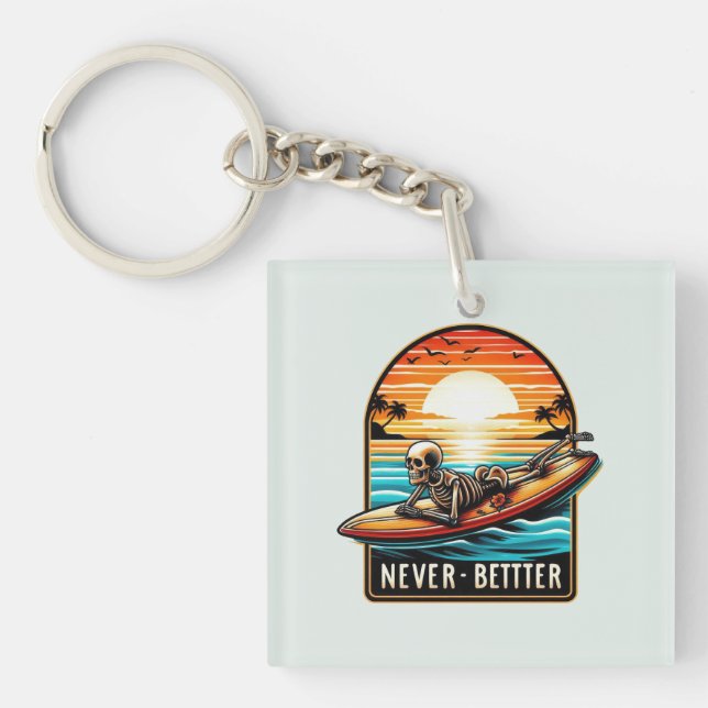 Porte-clefs Jamais mieux - Squelette Surf Sunset Wave (Devant)