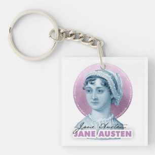 Porte-clefs Jane Austen Portrait et signature rose