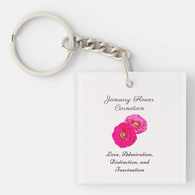 Porte-clefs Janvier Mois de naissance Fleur Carnation Élégante (Devant)