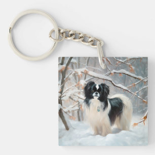Porte-clefs Japanese Chin Qu'il neige Noël