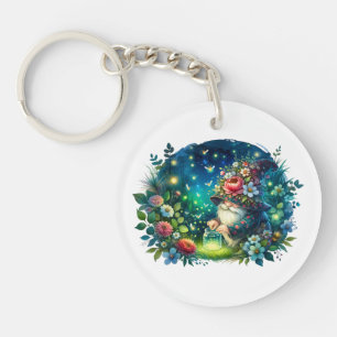 Porte-clefs Jardin d'aquarelle confortable Gnome et lucioles