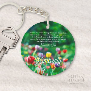 Porte-clefs Jardin de fleurs de tulipes Bible Écriture personn