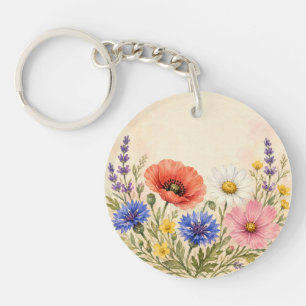 Porte-clefs Jardin de fleurs sauvages aquarelle 