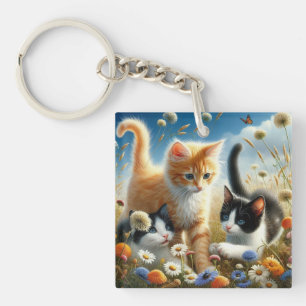 Porte-clefs Jardin de fleurs sauvages de chatons mignons porte