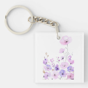 Porte-clefs Jardin de fleurs sauvages pastel Douce floraison f
