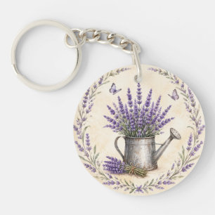 Porte-clefs Jardin de lavande à l'aquarelle rustique 