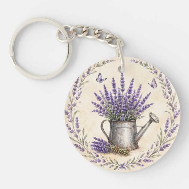 Porte-clefs Jardin de lavande à l'aquarelle rustique  (Devant)