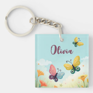 Porte-clefs Jardin de papillons pastel fantaisiste
