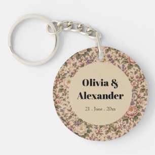 Porte-clefs Jardin de roses botaniques vintage et motif papill