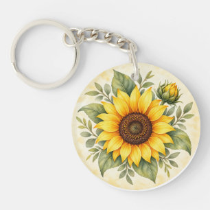 Porte-clefs Jardin de tournesols dorés à l'aquarelle