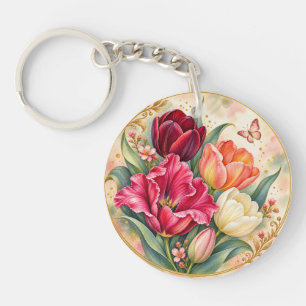 Porte-clefs Jardin de tulipes à l'aquarelle luxueux 