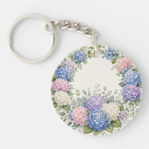 Porte-clefs Jardin d'hortensias à l'aquarelle