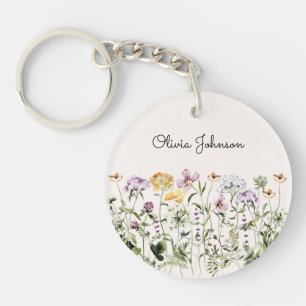 Porte-clefs Jardin Fleur sauvage de nom personnalisé