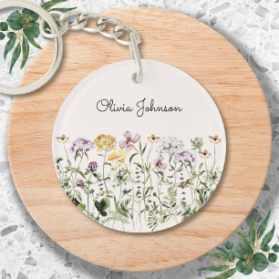 Porte-clefs Jardin Fleur sauvage de nom personnalisé