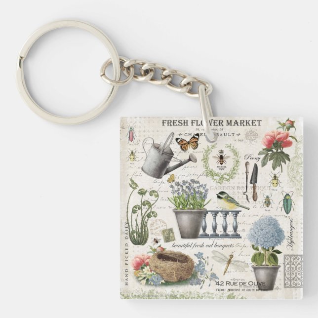 Porte-clefs Jardin fleuri Vintage (Devant)