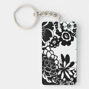 Porte-clefs Jardin floral noir et blanc Motif graphique