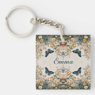 Porte-clefs Jardin Floral Papillon Printemps Vintage