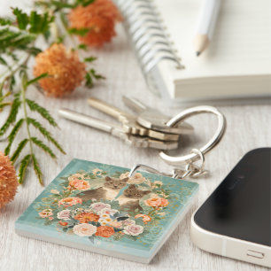 Porte-clefs Jardin Floral Romantique Cottagecore Botanique Cha