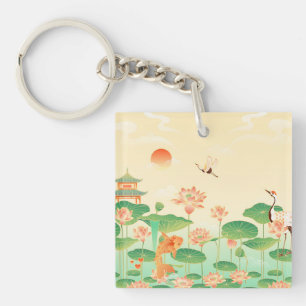 Porte-clefs Jardin japonais Étang de carpes Koï et Nymphéas Ar