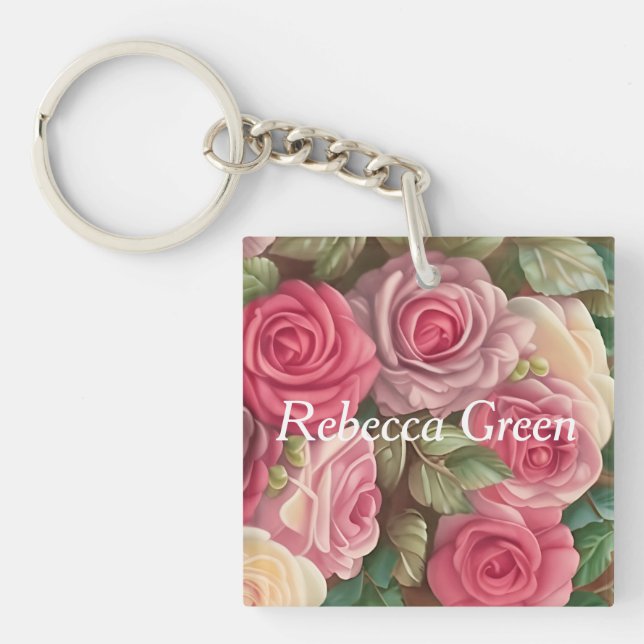 Porte-clefs Jardin Rose victorien - Bouquet Mariage (Devant)