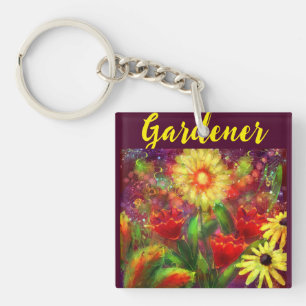 Porte-clefs Jardinier Fleurs Florales Peinture Art Abstrait Ro