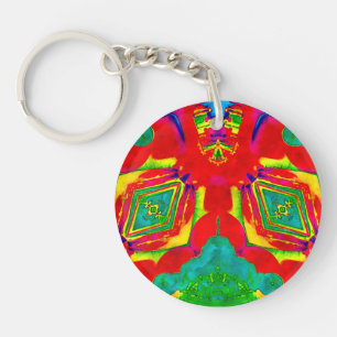 Porte-clefs Jaune Rouge Vert Bleu Abstrait Fractal ~ Porte - c