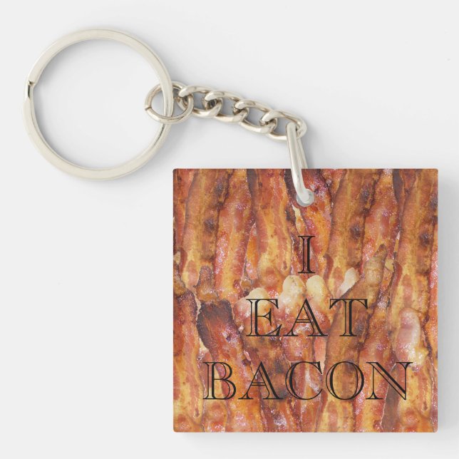 Porte-clefs Je mange du texte Bacon avec Arrière - plan (Devant)