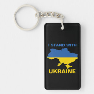 Porte-clefs Je me tiens avec l'Ukraine drapeau et carte ukrain