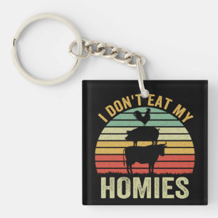 Porte-clefs Je ne mange pas mes potes Cadeau rétro vegan drôle