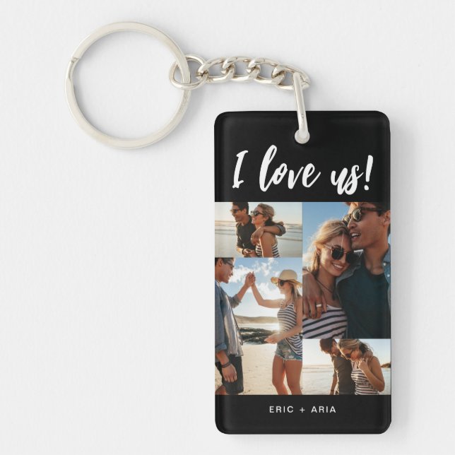 Porte-clefs Je nous aime Script Names Photo Collage noir (Devant)