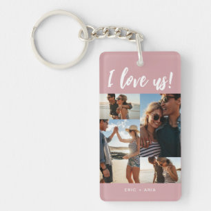 Porte-clefs Je nous aime Script Names Photo Collage Rose