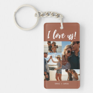 Porte-clefs Je nous aime Script Names Photo Collage Terracotta
