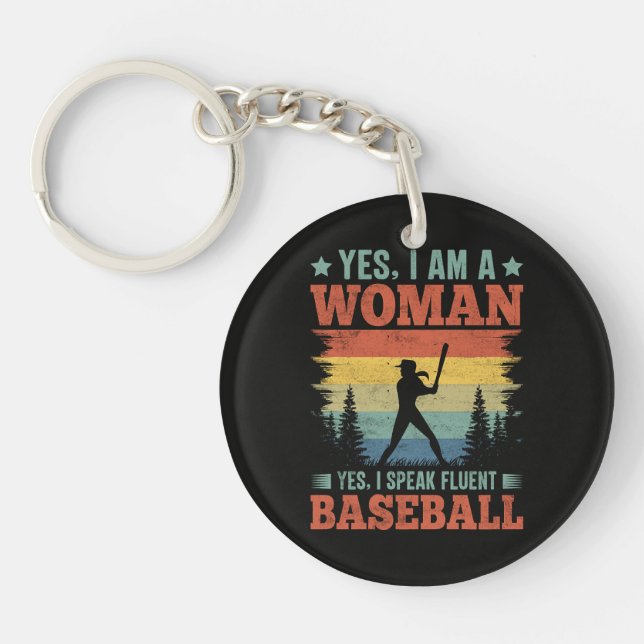 Porte-clefs Je parle couramment le baseball Joueuse Fan (Devant)