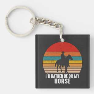 Porte-clefs Je préférerais être sur mon cheval Cowboy Rétro