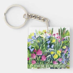 Porte-clefs Je serai dans mon bureau Fleurs aquarelle