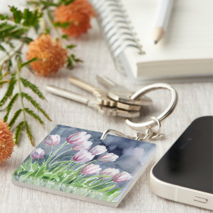 Porte-clefs Je serai dans mon bureau Tulipes aquarelle