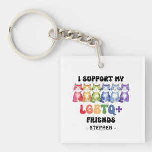 Porte-clefs Je soutiens mes amis LGBTQ - Rainbow Cat Pride