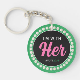 Porte-clefs JE SUIS AVEC SA 2024 Pearls & Clover (Pink Green)