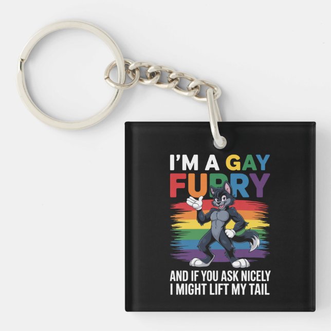 Porte-clefs Je suis un Gay Furry Rainbow Fox Wolf Pride Mois (Devant)