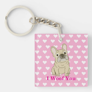 Porte-clefs Je t'aime - cœurs de Bouledogue français